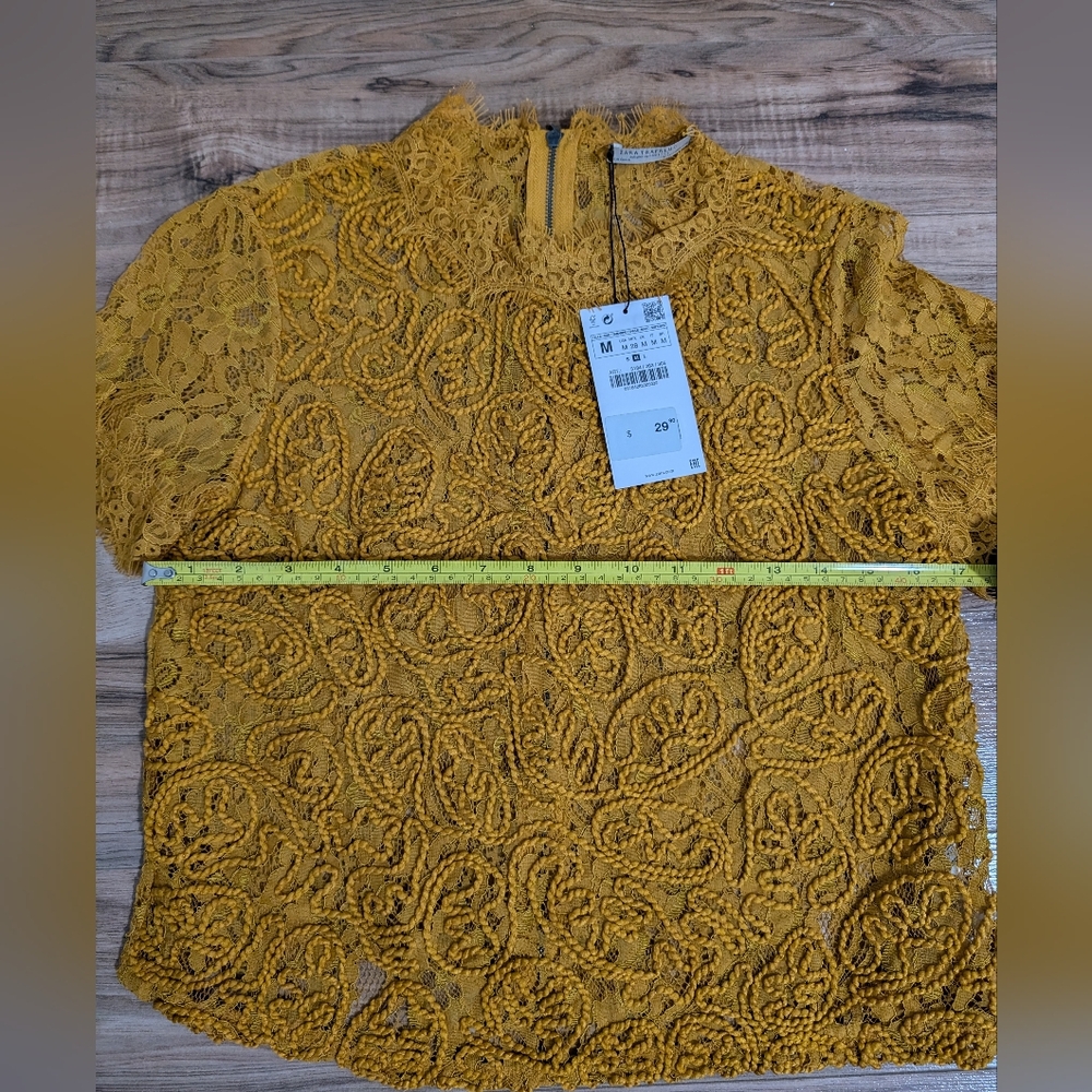 NWT Zara Women's Semi-Sheer Yellow Lace Crop Top - Size Medium - Picture 7 of 7